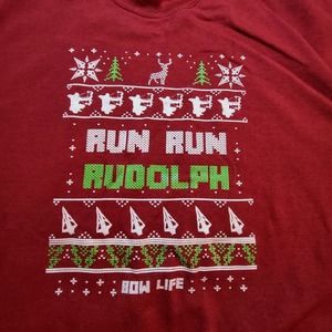 Bow Life Mens 3XL Red Sweatshirt Christmas Style Funny Hunting Rudolph Red Nose